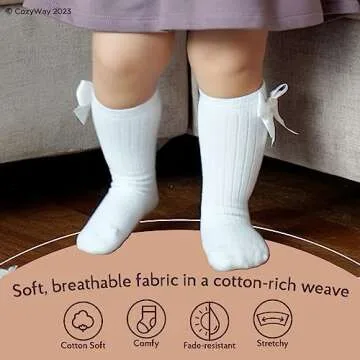 CozyWay Baby Knee High Socks For Baby Girls Infant 6-12 Months 5-5 Pack
