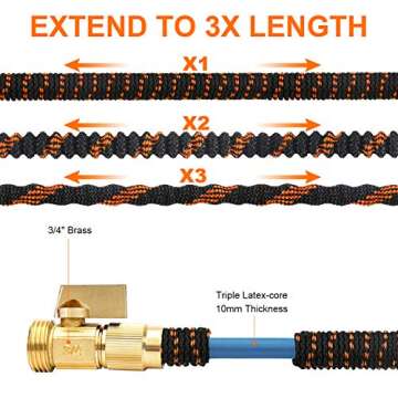100FT Garden Hose, Expandable, Durable Lightweight, Flexible Expanding, Double Latex Core, 3/4 Solid Brass Fittings, Extra Strength Fabric, 8 Function Spray Nozzle Water Hoses (100FT)