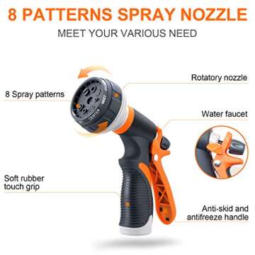 100FT Garden Hose, Expandable, Durable Lightweight, Flexible Expanding, Double Latex Core, 3/4 Solid Brass Fittings, Extra Strength Fabric, 8 Function Spray Nozzle Water Hoses (100FT)