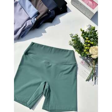 TomTiger Yoga Brushed Fabric Shorts for Women Biker Shorts Workout Butt Lifting Tummy Control High W...