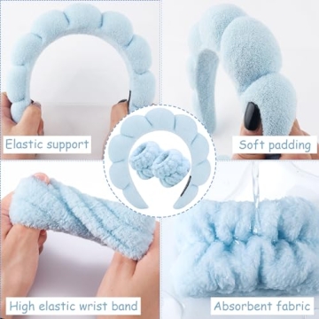 Zkptops Spa Headband and Wristband Set for Face Washing