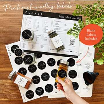 Spice Jars with Label, Glass Spice Jars Glass Empty 4 oz Glass Jars with Lids, Spice Containers with Labels, Seasoning Organizer Spice Labels, Spice Bottles Empty Glass Labels Seasoning Containers