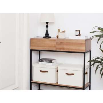 StorageWorks Closet Storage Bin with Lids, Decorative Storage Boxes with Handles, Fabric Storage Bins for Clothes, Large, Ivory White, 2-Pack