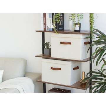 StorageWorks Closet Storage Bin with Lids, Decorative Storage Boxes with Handles, Fabric Storage Bins for Clothes, Large, Ivory White, 2-Pack