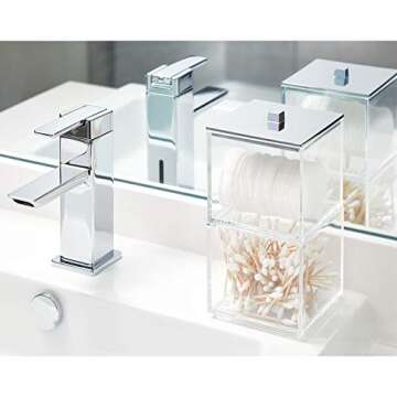 iDesign Clarity Plastic Canister Set Stacking Canister for Bathroom, Kitchen, Bedroom, Office, Craft Room Storage, 4" x 4" x 7.75", Clear