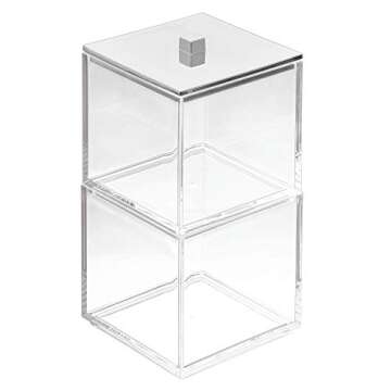 iDesign Clarity Plastic Canister Set Stacking Canister for Bathroom, Kitchen, Bedroom, Office, Craft Room Storage, 4" x 4" x 7.75", Clear