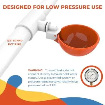 Lil'Clucker 5pc Large Automatic Chicken Waterer Cups with 1/2" PVC Tee Fittings - Chicken Water Cups, Chicken Water Feeder, for Chicks, Duck, Goose, Turkey - Poultry Waterer Feeder Kit - (Orange)