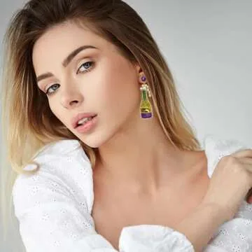 Mardi Gras Earrings Champagne Earrings Champagne Bottle Earrings for Women Pearl Rhinestone Champagne Drop Dangle Earrings Mardi Gras Celebration Holiday Party Earrings Mardi Gras Jewelry Gifts