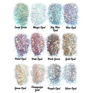 LET'S RESIN Opal Chunky Glitter for Resin, 12 * 10g Craft Powder for Tumblers/Slime, Iridescent Chameleon Glitter Sequins Festival Decor(Each 0.35oz)