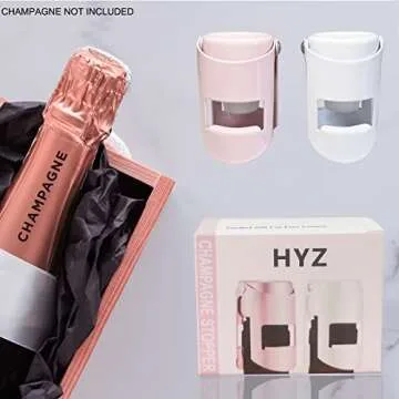 HYZ Champagne Stoppers - Stainless Steel Sparkling Wine Bottle Stopper with Pure Silicone Air Tight Seal - Professional Wine Saver for Champagne，Prosecco and Cava (1*White 1*Pink)