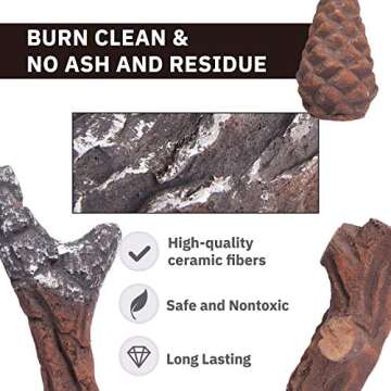 GASPRO Ceramic Logs Set for Fireplaces and Fire Pits