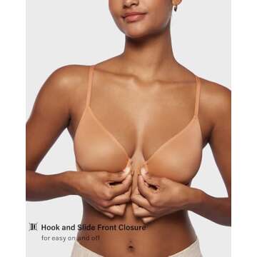 INLYRIC Women's Mesh Front Closure Bras Unlined Sheer Demi Plunge Supportive Comfortable Seamless Underwire Bra Sandstone Skin - Sheer 32A