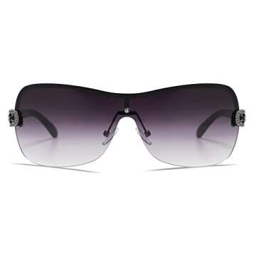 VANLINKER Rimless Frameless 2000s Sunglasses for Women Fashion Y2k Shades Black Metal Frame