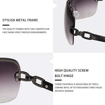 VANLINKER Rimless Frameless 2000s Sunglasses for Women Fashion Y2k Shades Black Metal Frame
