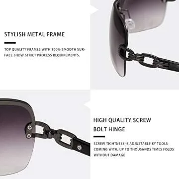 VANLINKER Rimless Frameless 2000s Sunglasses for Women Fashion Y2k Shades Black Metal Frame