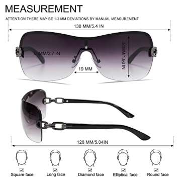 VANLINKER Rimless Frameless 2000s Sunglasses for Women Fashion Y2k Shades Black Metal Frame