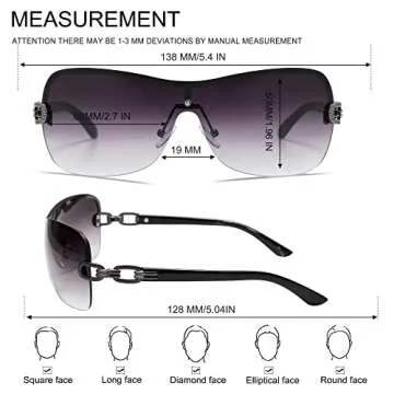 VANLINKER Rimless Frameless 2000s Sunglasses for Women Fashion Y2k Shades Black Metal Frame