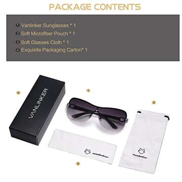 VANLINKER Rimless Frameless 2000s Sunglasses for Women Fashion Y2k Shades Black Metal Frame