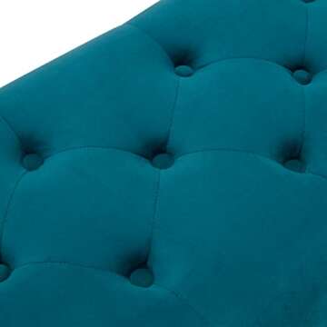 Kingfun Velvet Bedroom Bench with Gold Base&Metal Legs, Tufted Upholstered End of Bed Bench, Indoor Benches for Entryway Dining Living Room Window, Accent Ottoman Bench long Seat Foot Rest Stool(Teal)