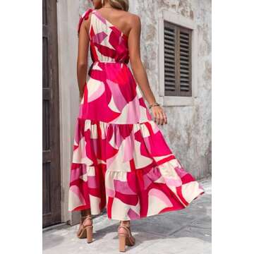 PRETTYGARDEN Women's Summer Floral Maxi Dress Knot One Shoulder Sleeveless Ruffle Flowy Boho Beach W...