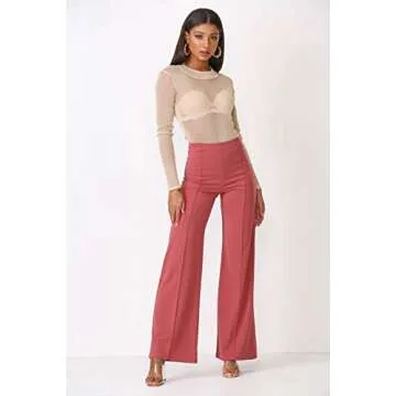 Cemi Ceri Women's High Waist Dress Pants, Large, Dark Fall Blush