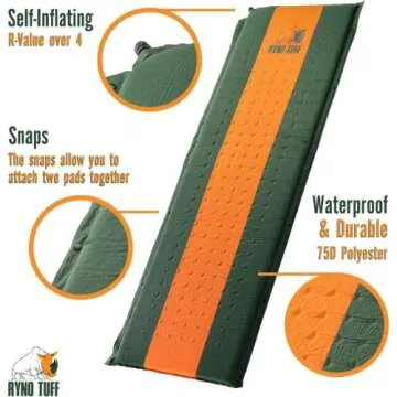 Ryno Tuff Lightweight Self Inflating Camping Sleeping Pad & Pillow Set for Optimal Comfort