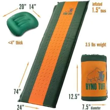 Ryno Tuff Lightweight Self Inflating Sleeping Pad Set