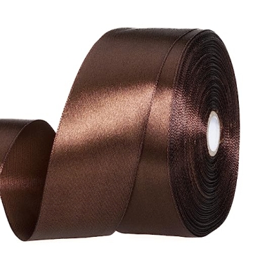 YASEO 1 1/2 Inch Brown Solid Satin Ribbon, 50 Yards Craft Fabric Ribbon for Gift Wrapping Floral Bou...