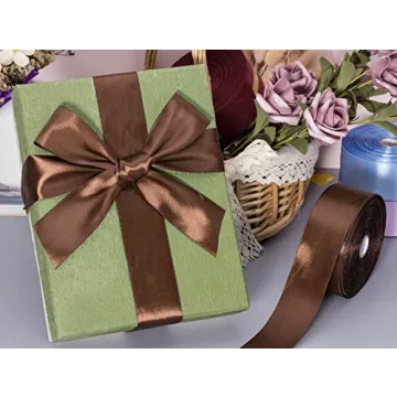 Premium YASEO 1 1/2 Inch Brown Satin Ribbon for Crafts and Gifts