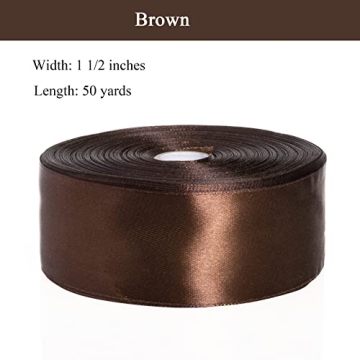 Premium YASEO 1 1/2 Inch Brown Satin Ribbon for Crafts and Gifts