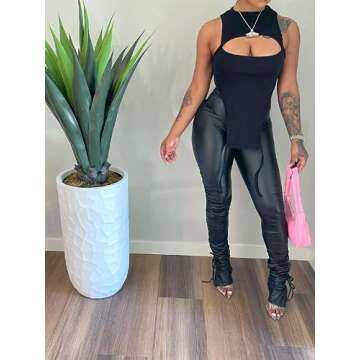 Zebaexf Sexy Black Faux Leather Leggings for Women