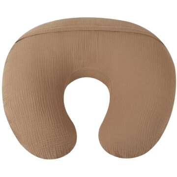 Muslin Nursing Pillow Cover Soft 100% Cotton Feeding Pillow Slipcover Fits Standard Infant Nursing Pillow or Positioner for Baby Girl and Boy, Brown