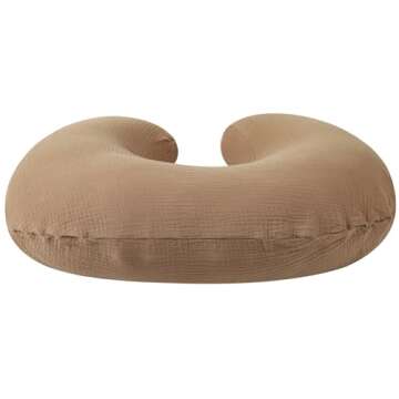 Muslin Nursing Pillow Cover Soft 100% Cotton Feeding Pillow Slipcover Fits Standard Infant Nursing Pillow or Positioner for Baby Girl and Boy, Brown