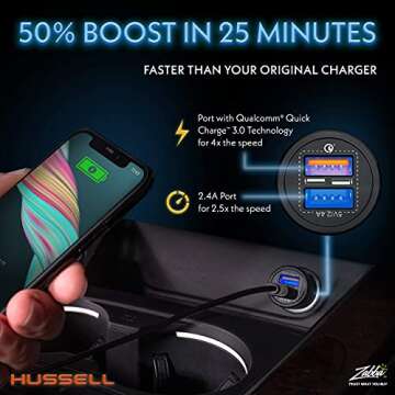 Hussell Car Charger Adapter - 3.0 Portable USB w/Fast Charge Technology & Dual Ports - Compatible w/...
