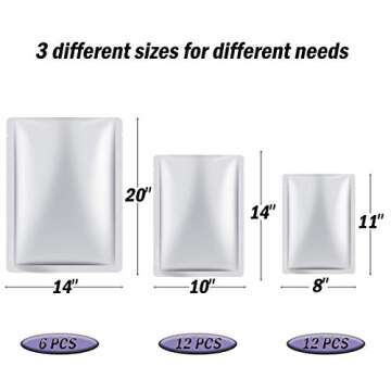 Bedexut 30 Pieces 3 Sizes Mylar Bags for Long Term Food Storage,4.5 Mil Thick; Mylar Aluminum Foil F...