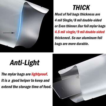 Bedexut 30 Pieces 3 Sizes Mylar Bags for Long Term Food Storage,4.5 Mil Thick; Mylar Aluminum Foil Flat Heat Sealing Bags with Rounded Corners,Keep Fresh Vacuum Sealer Pouch for Food Coffee Tea Beans