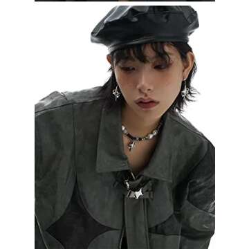 Punk Star Pendant Baroque Pearl Necklace for Women Asymmetric Black White Beads Necklace Choker Jewelry Gift (Ear Studs)