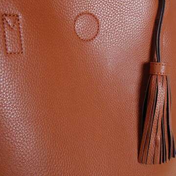Humble Chic Vegan Leather Tote Bag - Lightweight Reversible Shoulder Handbag Tassel Large Purse (Saddle Brown)