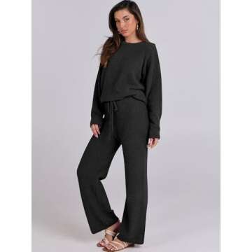 ANRABESS Women's Fuzzy Fleece Pajama Sets 2 Piece Outfits Long Sleeve Top Wide Leg Pants Lounge Matc...