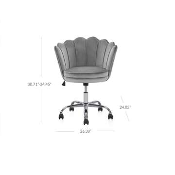 BELLEZE Upholstered Velvet Seashell Accent Chair, Rolling Swivel Office Vanity Unique Cute Decorative, Armless Stylish Comfy, Adjustable Height - Kaylee (Gray)