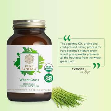 PURE SYNERGY Organic Wheat Grass Juice Powder | Chlorophyll-Rich Green Juice Powder | Raw Organic USA Wheat Grass Juice | for Energy, Alkaline Balance, and Digestion Support (5.3 oz. Powder)