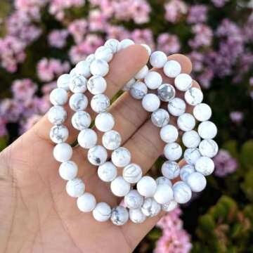 Adabele Real Natural White Howlite Gemstone Beaded Bracelet 7.5 inch Stretch Chakra Healing Crystal ...