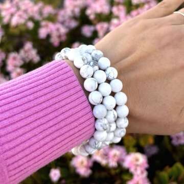 Adabele Real Natural White Howlite Gemstone Beaded Bracelet 7.5 inch Stretch Chakra Healing Crystal Stone Jewelry Women Mom Gift (Unisex) GB8-B23