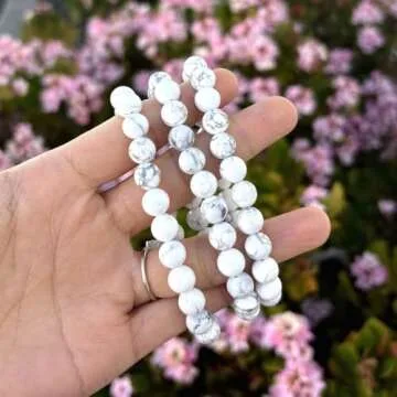 Adabele Real Natural White Howlite Gemstone Beaded Bracelet 7.5 inch Stretch Chakra Healing Crystal Stone Jewelry Women Mom Gift (Unisex) GB8-B23