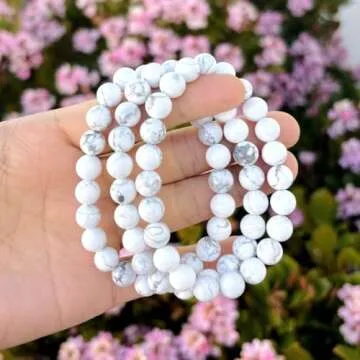 Adabele Real Natural White Howlite Gemstone Beaded Bracelet 7.5 inch Stretch Chakra Healing Crystal Stone Jewelry Women Mom Gift (Unisex) GB8-B23