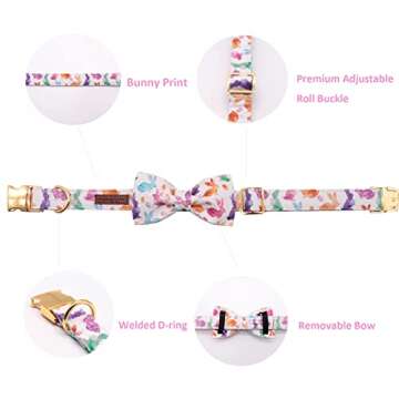 Unique style paws Easter Dog Collar, Holiday Bunny Eggs Dog Collar Bowtie, Pet Collar Bow for Small Medium Large Dogs