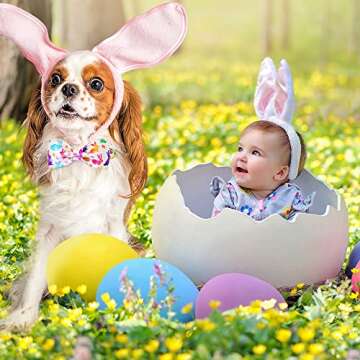 Unique style paws Easter Dog Collar, Holiday Bunny Eggs Dog Collar Bowtie, Pet Collar Bow for Small Medium Large Dogs