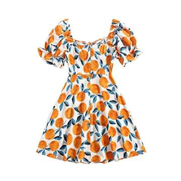 Floerns Women's Summer Drawstring Sweetheart Neck Puff Sleeve A-Line Dress - Orange - XL