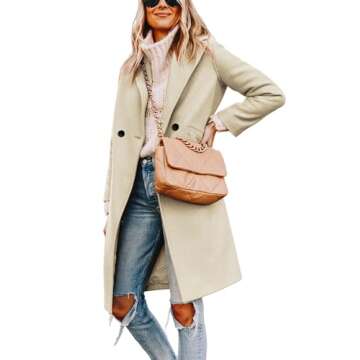 Tanming Women's Notch Lapel Double Breasted Wool Blend Mid Long Pea Trench Coat