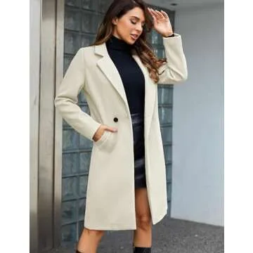 Tanming Women's Notch Lapel Double Breasted Wool Blend Mid Long Pea Trench Coat